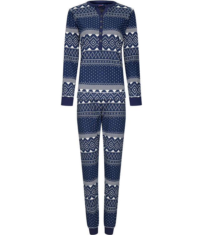 dark blue long sleeve cotton pyjama with buttons 'nordic beauty'