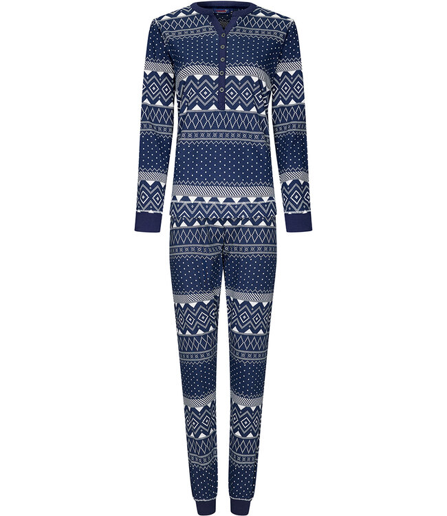 Rebelle dark blue long sleeve cotton pyjama with buttons 'nordic beauty'