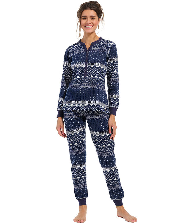 dark blue long sleeve cotton pyjama with buttons 'nordic beauty'