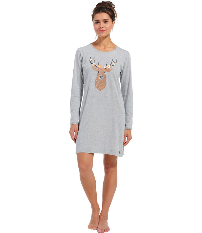 ladies cotton-mix long sleeve nightdress 'Daisy deer'