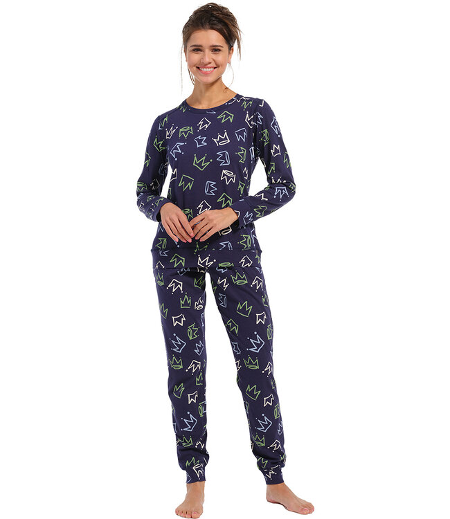 ladies dark blue organic cotton long sleeve pyjama 'Princess for a day'