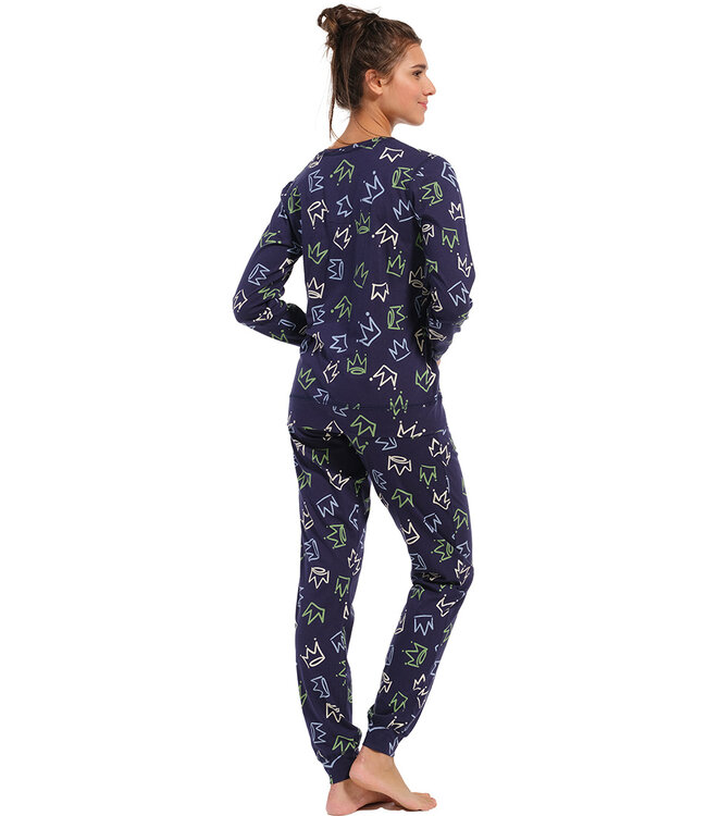 ladies dark blue organic cotton long sleeve pyjama 'Princess for a day'