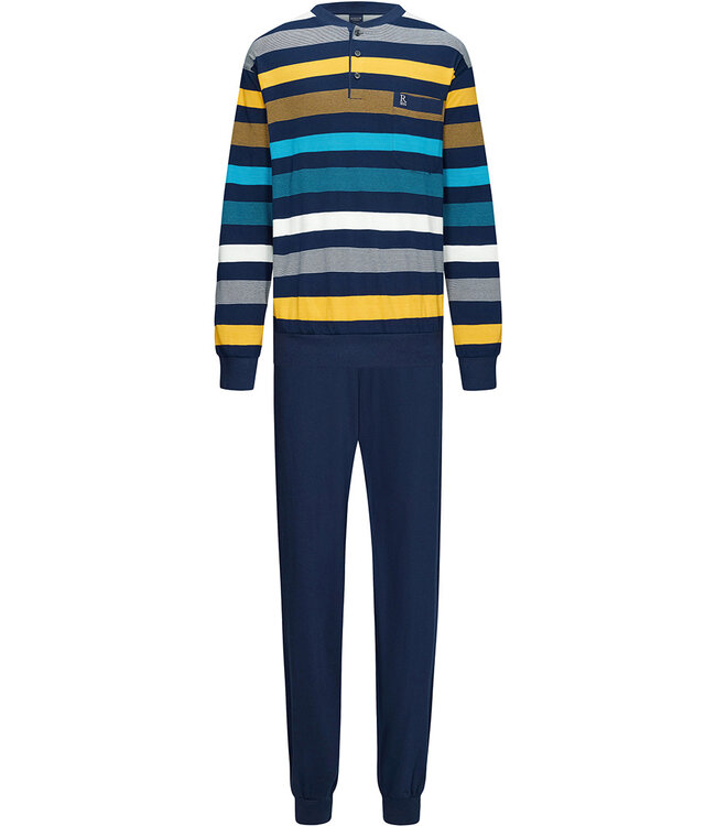 katoenen heren pyjama met lange mouwen en knopen 'bold stripes'