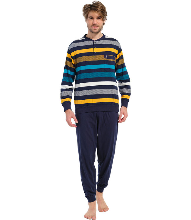 katoenen heren pyjama met lange mouwen en knopen 'bold stripes'