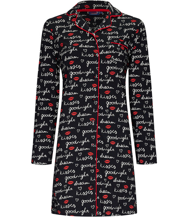 Rebelle ladies full button long sleeve cotton nightdress 'goodnight kiss kiss'