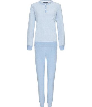 Pastunette gestreepte lichtblauwe badstof lounge - pyjama set met knopen 'stripey blue'