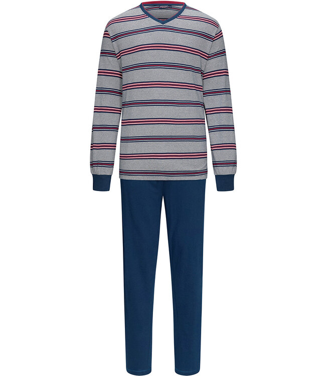 mens long sleeve 'v 'neck cotton pyjama set 'striped lines'