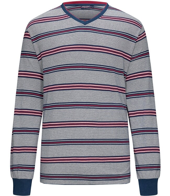 katoenen pyjama voor heren met lange mouwen en v-hals 'striped lines'