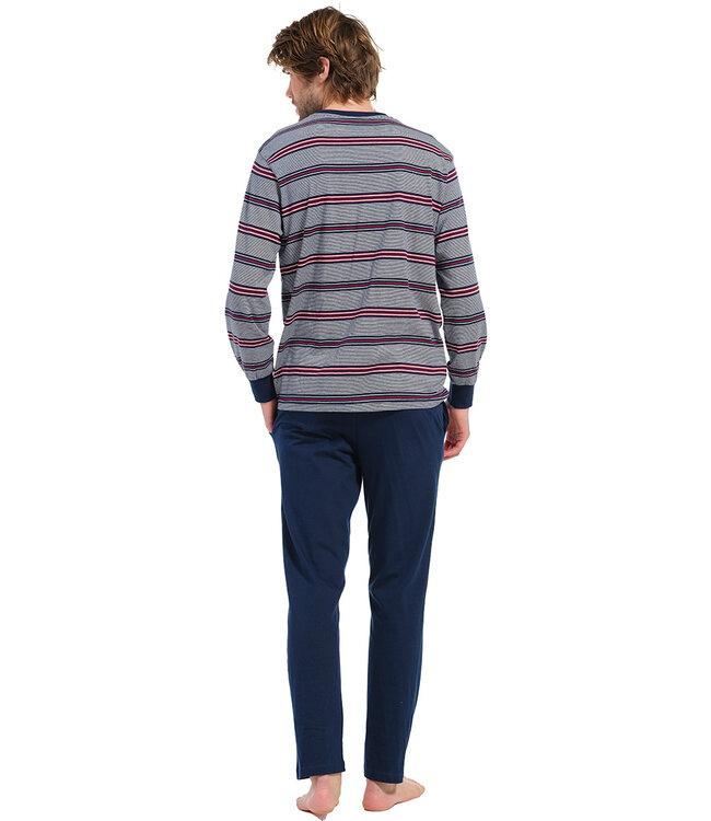 katoenen pyjama voor heren met lange mouwen en v-hals 'striped lines'