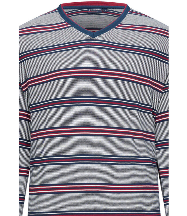 katoenen pyjama voor heren met lange mouwen en v-hals 'striped lines'