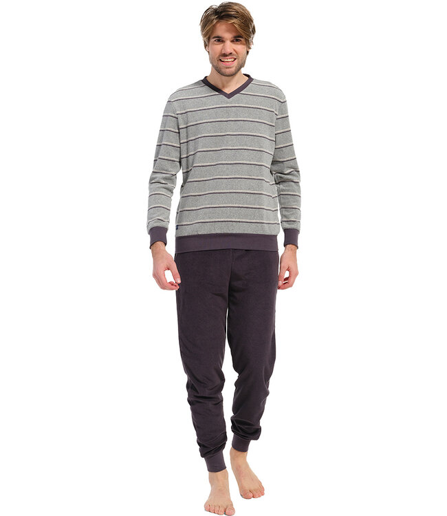 badstof herenpyjama met lange mouwen 'in the stripe'
