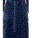 donkerblauwe, extra lange, dames overslag badjas van zachte fleece 'dotty circles'