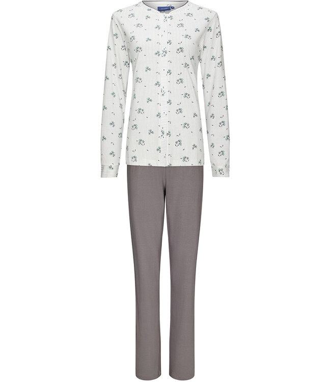 organic cotton full button pyjama set 'wishy flower & stripes'