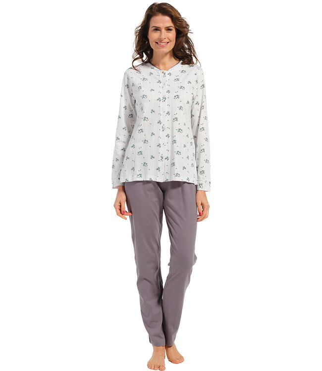 organic cotton full button pyjama set 'wishy flower & stripes'