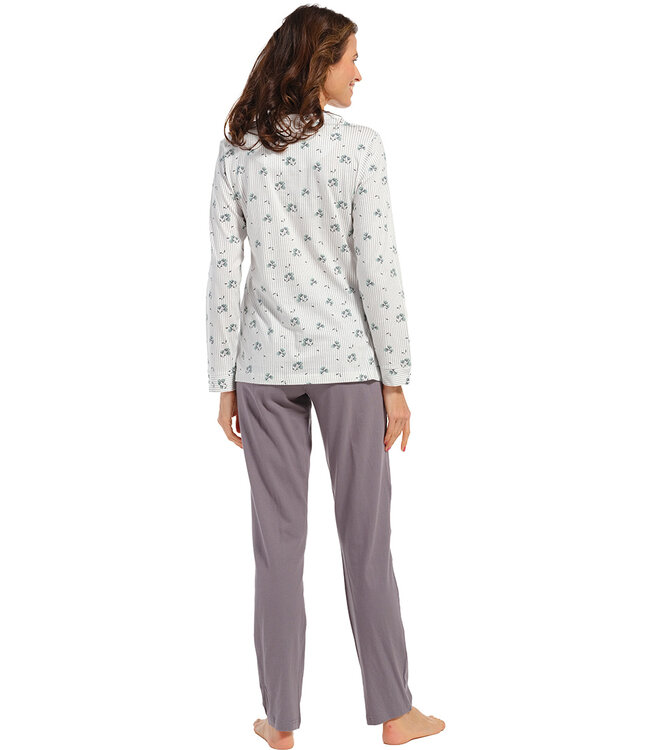 organic cotton full button pyjama set 'wishy flower & stripes'