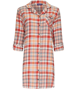 Rebelle long sleeve full button woven cotton nightdress 'peachy orange check'