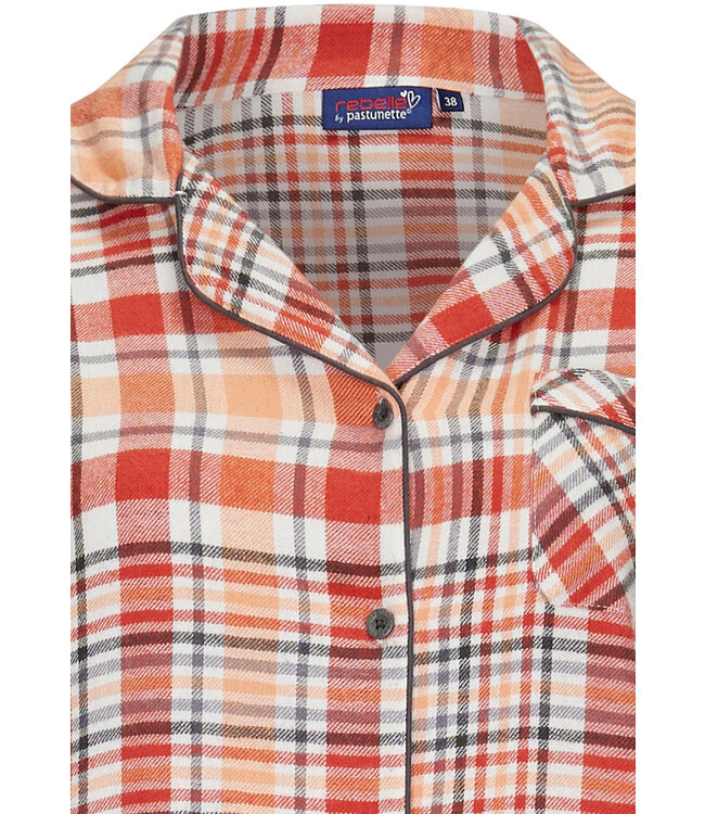 geweven-katoen doorknoop nachthemd met lange mouwen 'peachy orange check'
