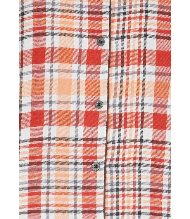 geweven-katoen doorknoop nachthemd met lange mouwen 'peachy orange check'