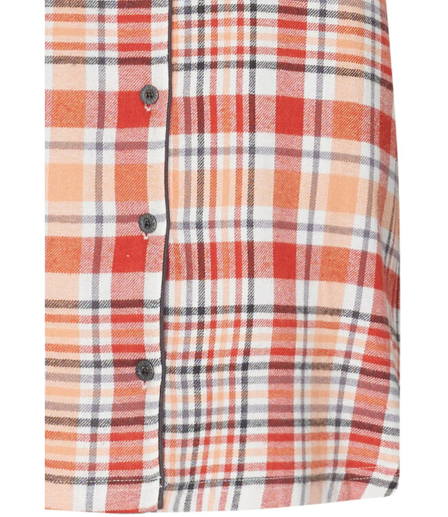 geweven-katoen doorknoop nachthemd met lange mouwen 'peachy orange check'