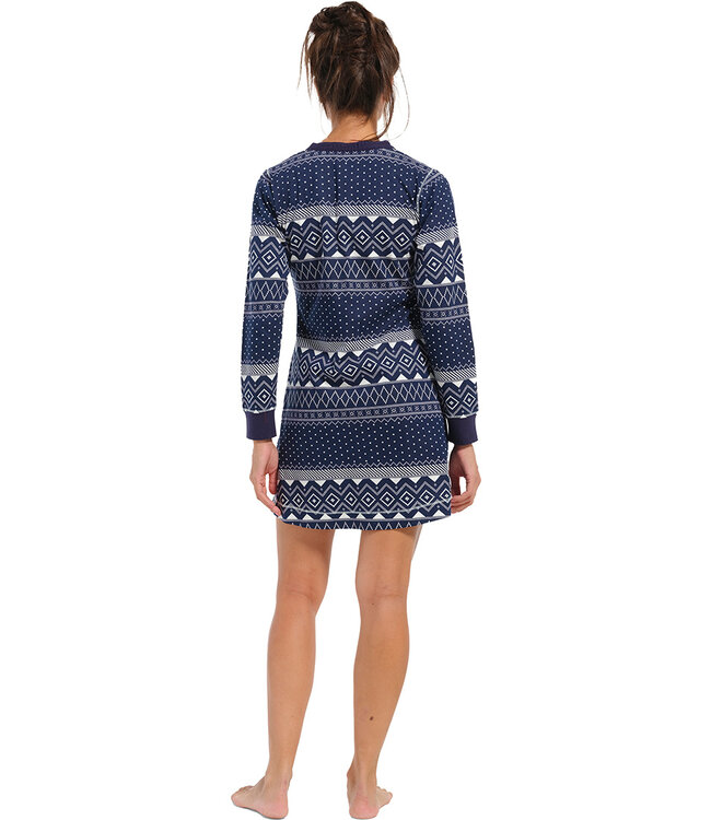 dark blue long sleeve cotton nightdress with buttons 'nordic beauty'