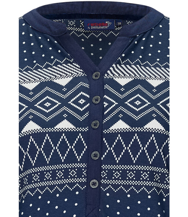 donkerblauw katoenen nachthemd met lange mouwen en knopen 'nordic beauty'