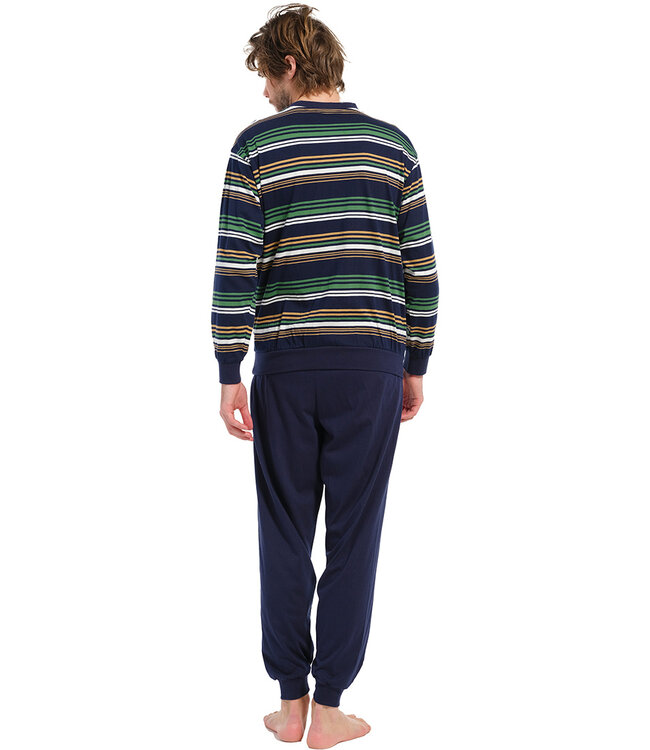 katoenen herenpyjama met lange mouwen en knopen 'just stripes'