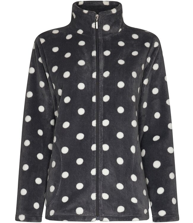 donkergrijs warm fleece loungepak met rits 'dotty circles'