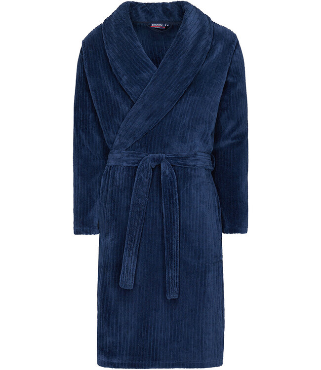 Pastunette for Men mens dark blue wrap-over fleece robe 'cool trendy lines'