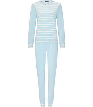 Pastunette velours lounge pyjama voor thuis met knopen 'perfect horizontal lines'