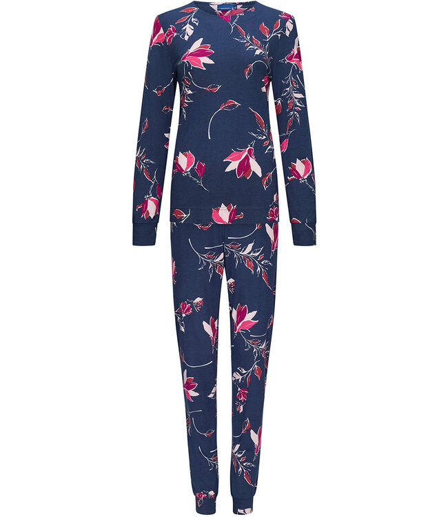 Pastunette ladies long sleeve cotton-modal pyjama 'fuchsia flower garden'