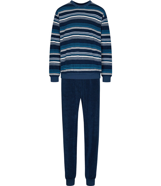 badstof lounge pyjama met lange mouwen en 'v'-hals 'just stripes'