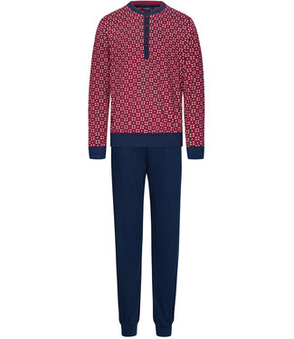 Pastunette for Men mens red long sleeve cotton pyjama set with buttons 'square dots'