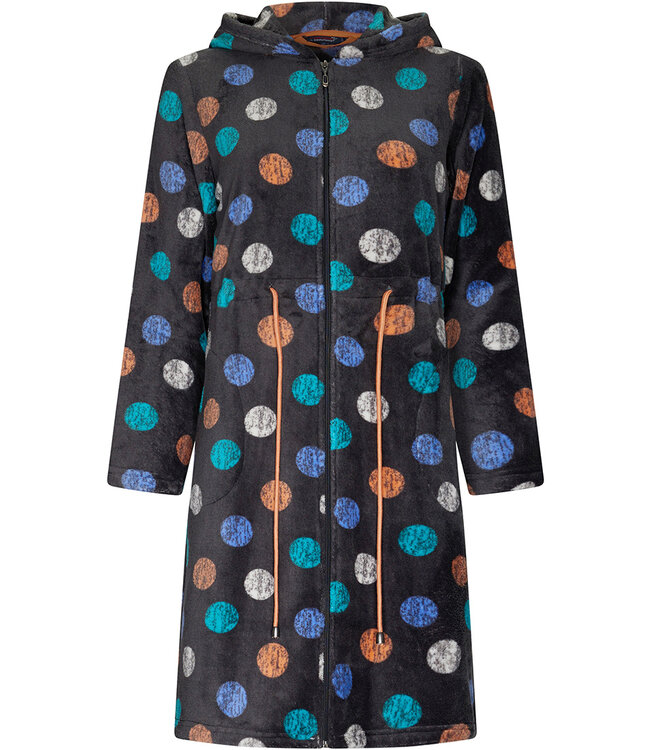 ladies soft coral fleece robe with full zip and hood 'completely dotty'