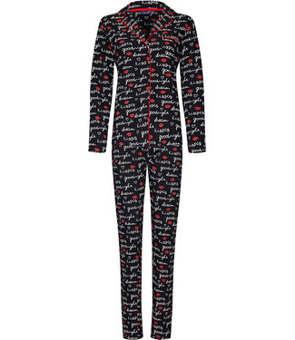 Rebelle ladies full button long sleeve cotton pyjama 'goodnight kiss kiss'