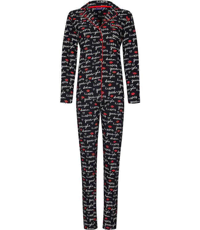 Rebelle ladies full button long sleeve cotton pyjama 'goodnight kiss kiss'