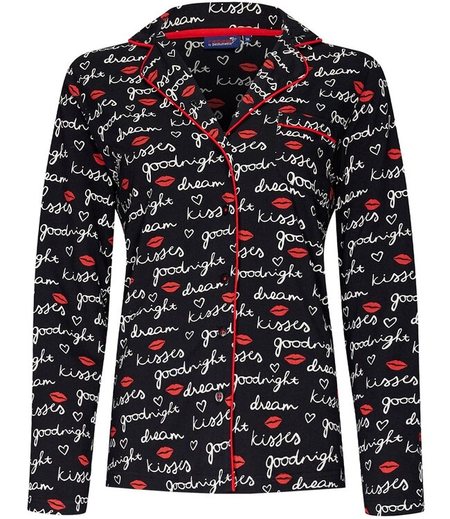 ladies full button long sleeve cotton pyjama 'goodnight kiss kiss'