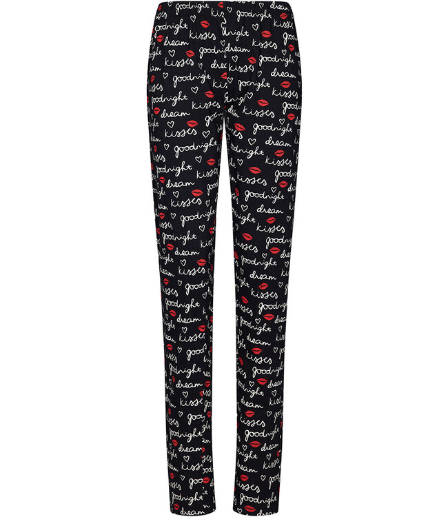 ladies full button long sleeve cotton pyjama 'goodnight kiss kiss'