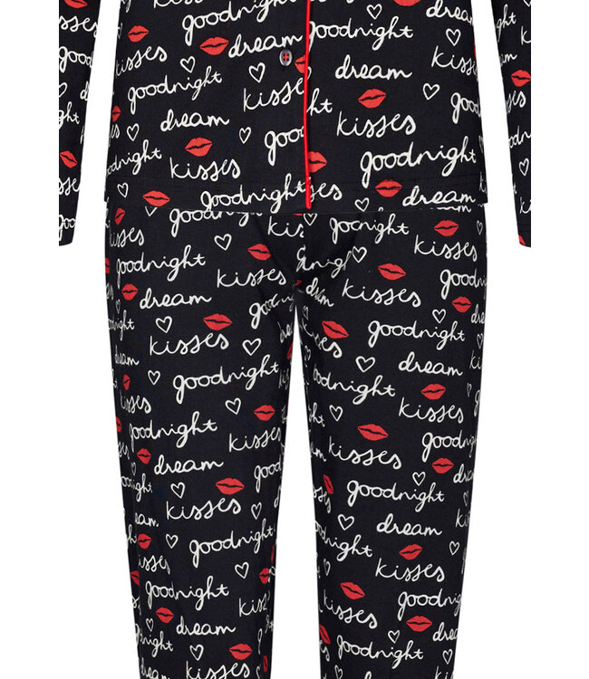 ladies full button long sleeve cotton pyjama 'goodnight kiss kiss'