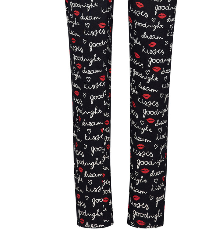 ladies full button long sleeve cotton pyjama 'goodnight kiss kiss'