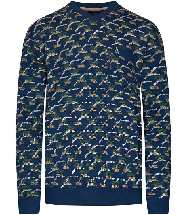 men's long sleeve 'v' neck cotton pyjama set 'stripblocks'