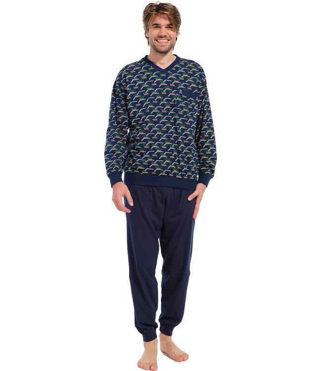 men's long sleeve 'v' neck cotton pyjama set 'stripblocks'