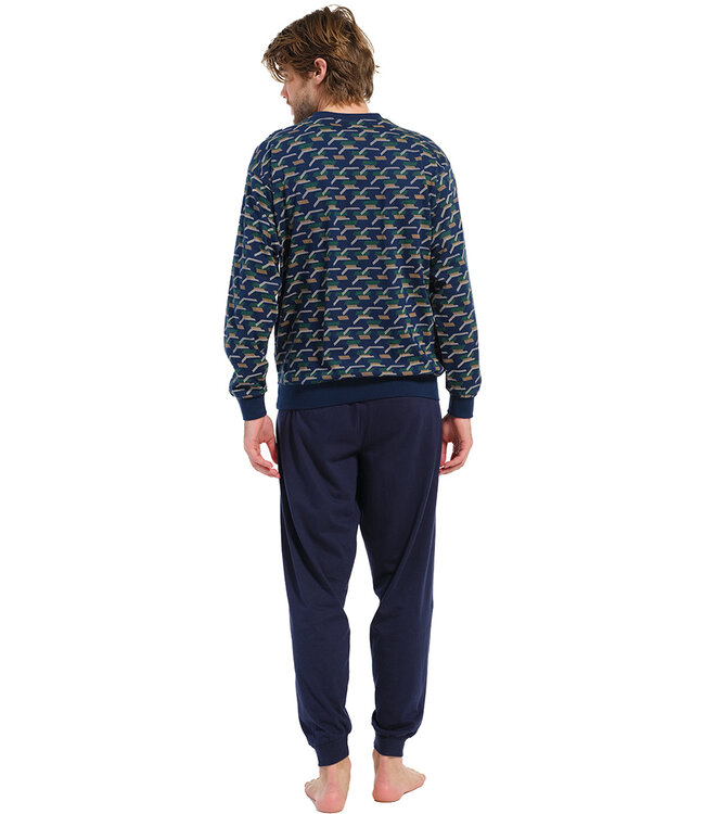 men's long sleeve 'v' neck cotton pyjama set 'stripblocks'