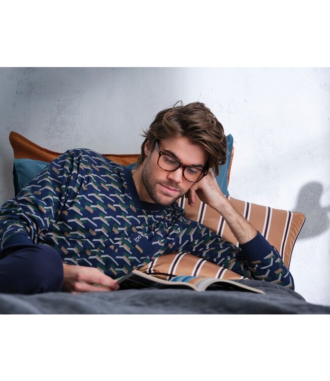 men's long sleeve 'v' neck cotton pyjama set 'stripblocks'