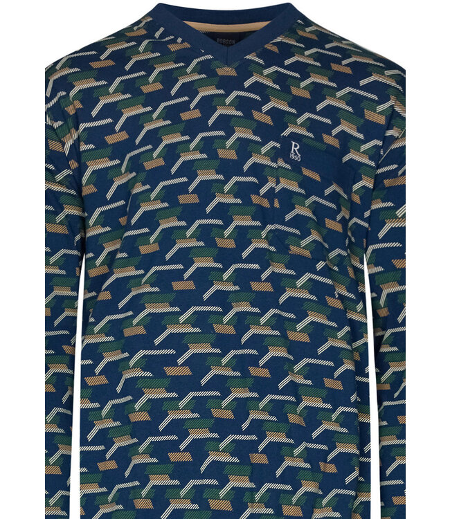 men's long sleeve 'v' neck cotton pyjama set 'stripblocks'