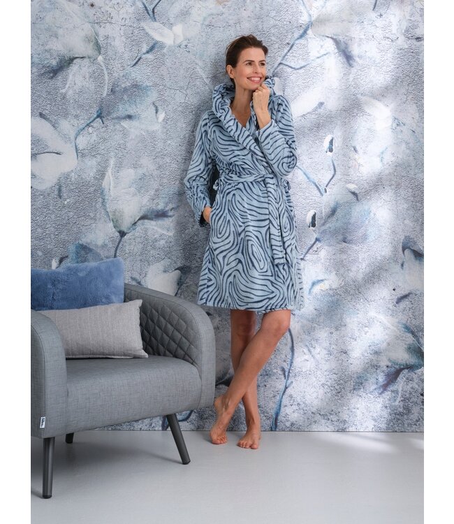 ladies wrap-over fleece dressinggown with hood 'animal fashion'