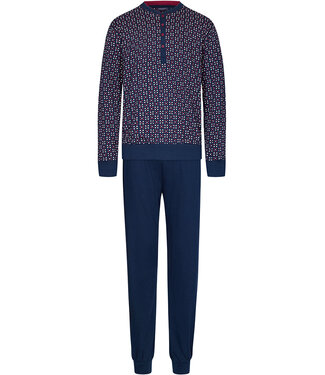 Pastunette for Men blauwe katoenen herenpyjama met lange mouwen en knopen 'square dots'