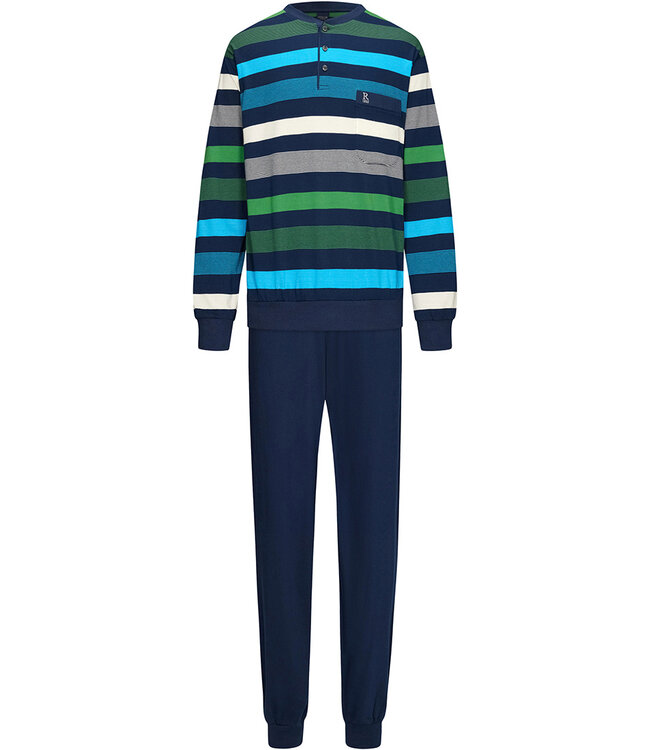 Robson katoenen heren pyjama met lange mouwen en knopen 'bold stripes'