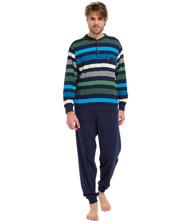 katoenen heren pyjama met lange mouwen en knopen 'bold stripes'