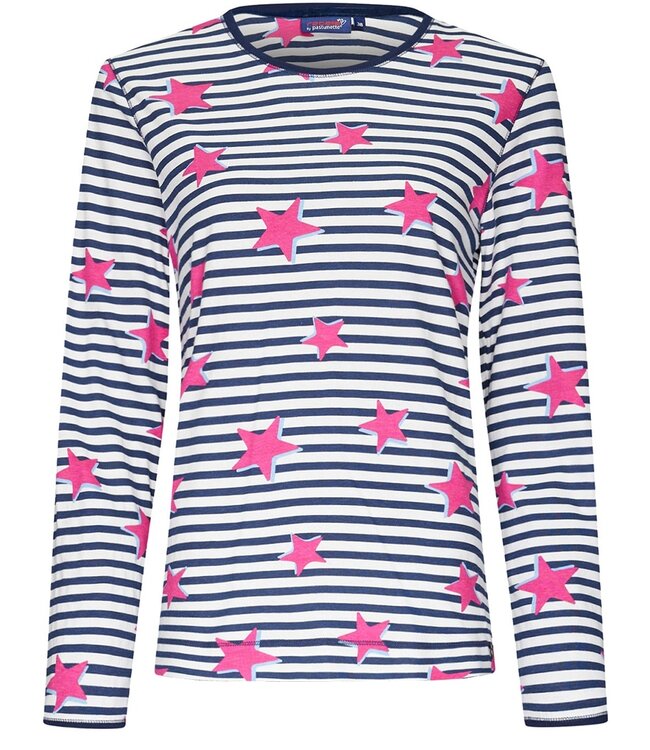 gestreepte katoenen damespyjama met lange mouwen 'trendy starlines'