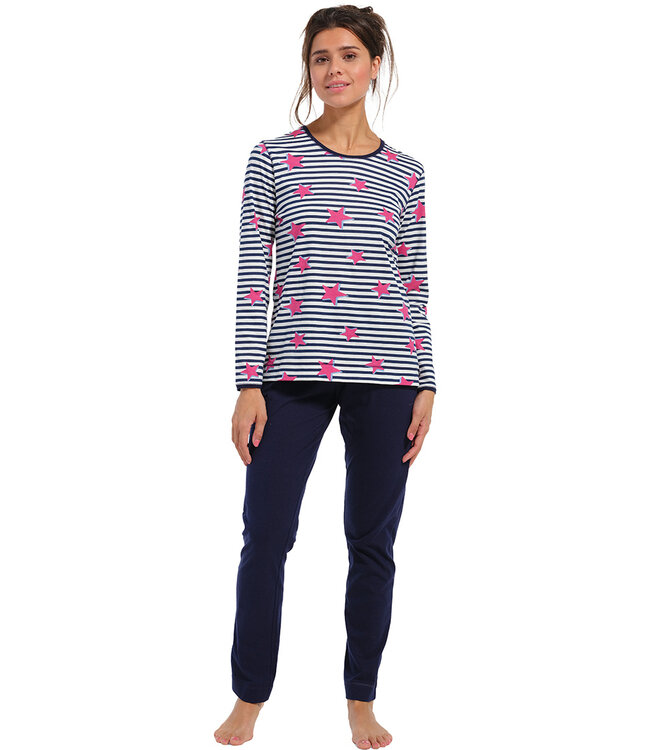 ladies long sleeve cotton stripey pyjama set 'trendy starlines'